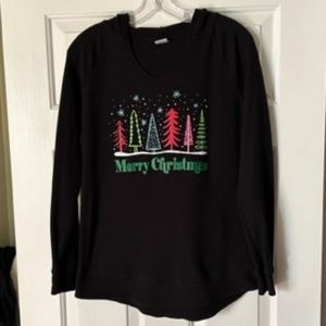 Women's long sleeve waffle weave hooded Christmas tunic